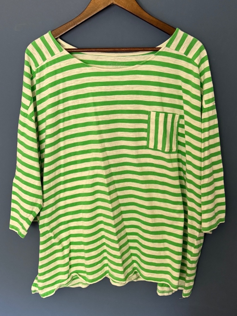 Talbots Green and White Quarter Length Sleeve Pocket Tee Size 3X